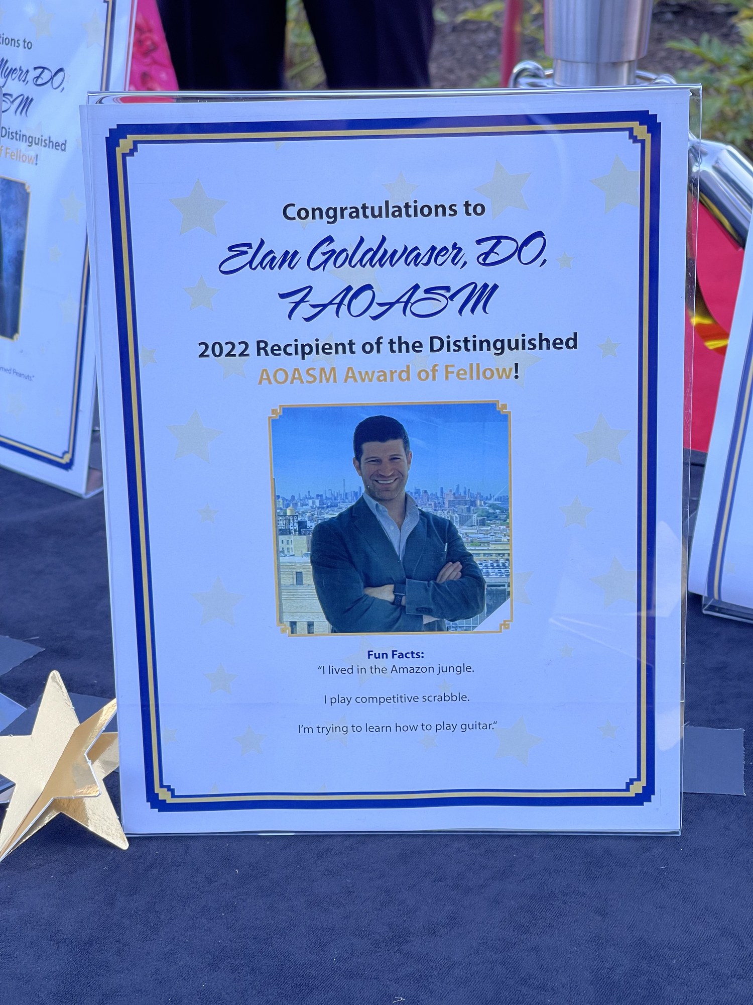 Dr. Goldwaser's 2023 Distinguished AOASM Award of Fellow certificate