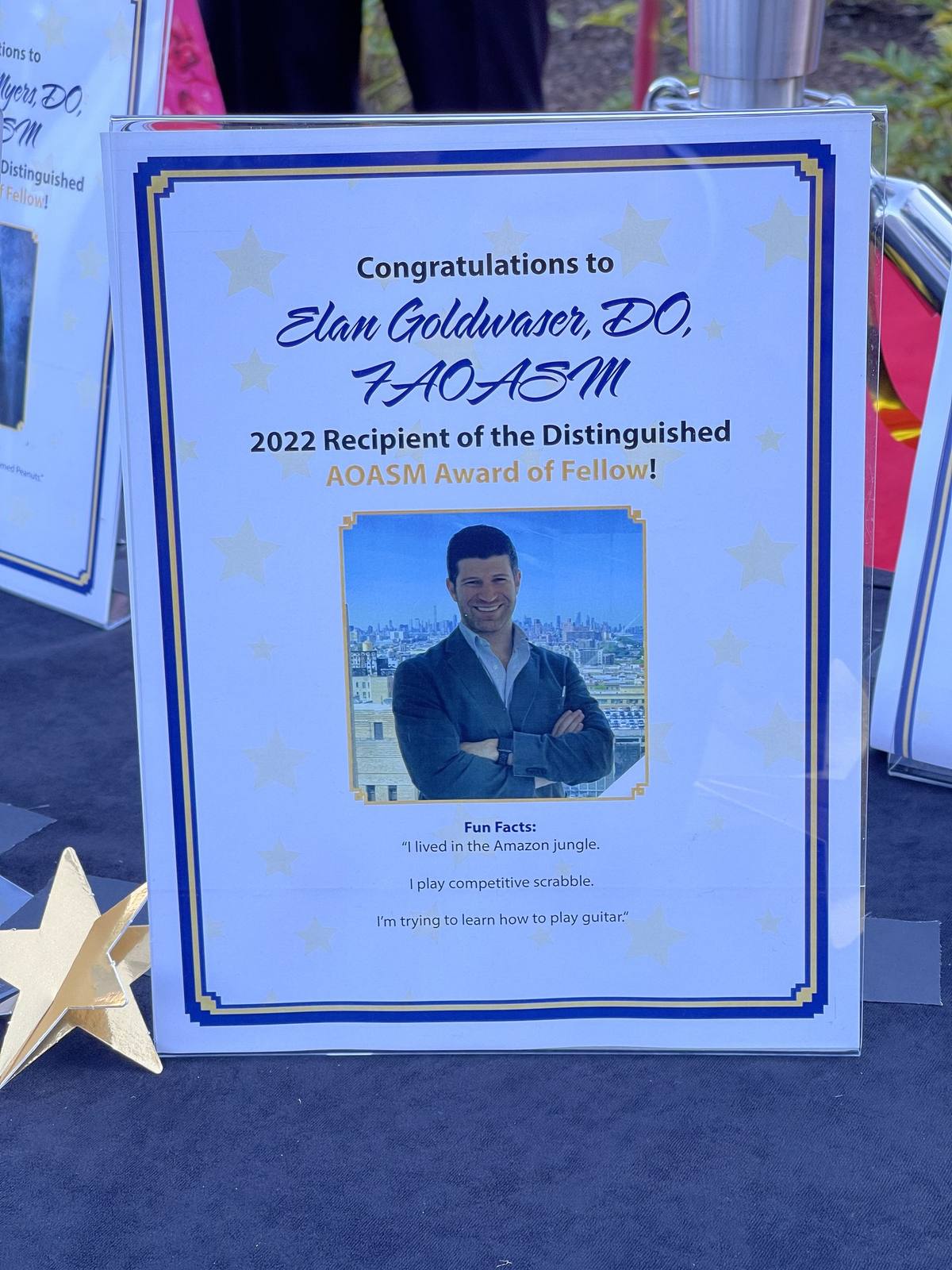 Dr. Goldwaser's 2023 Distinguished AOASM Award of Fellow certificate